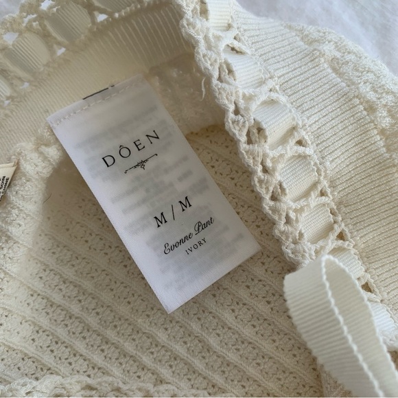 Doen Evonne Pointelle Knit Waist Ribbon Tie Pants Ivory - Picture 7 of 12